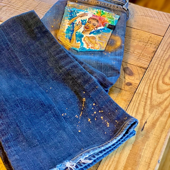 π¨ Handpainted CoH Ingrid Jeans Size 27 Brazil B2 - Picture 2 of 8